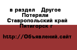  в раздел : Другое » Потеряли . Ставропольский край,Пятигорск г.